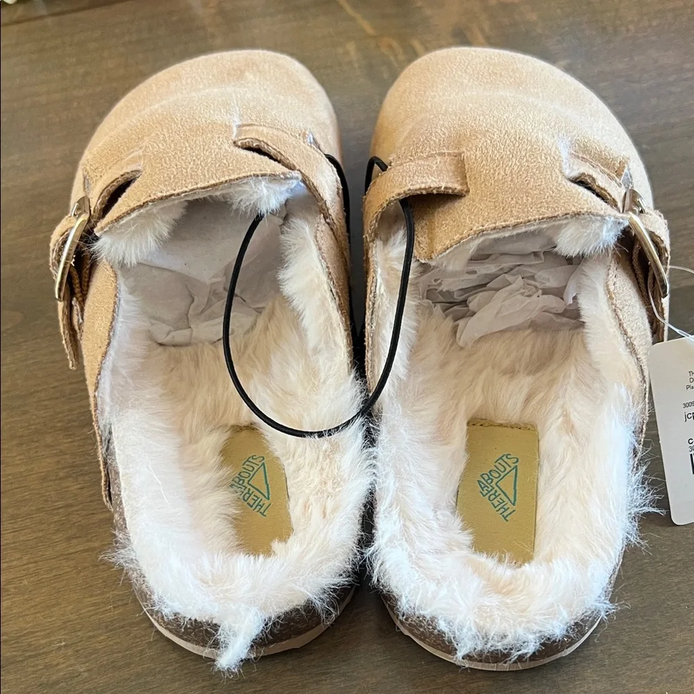 Kids Faux-Suede Slip-On Clogs with Plush Lining — Light Tan